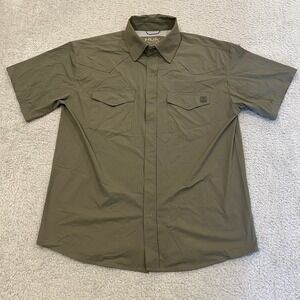 Huk Diamond Back Fishing Shirt Mens M Olive Vented Snap Short Sleeve Western